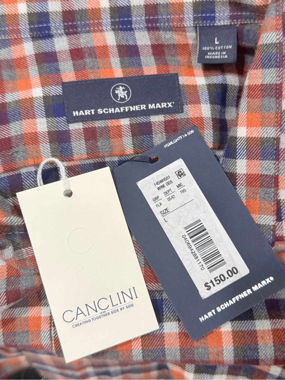 Hart Schaffner Marx Canclini 100% Cotton Plaid Flannel Button Down Shirt $150 - Picture 9 of 12